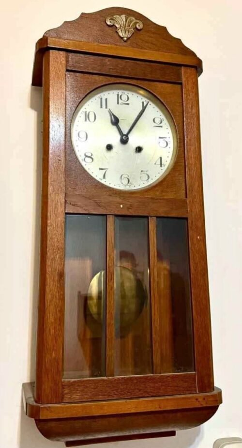 OLD VINTAGE KIENZLE PENDULUM WALL CLOCK TO ROPE PENDULO A CUERDA HALF HOUR GONG
