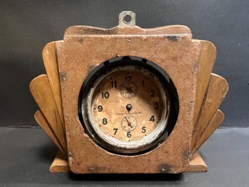 Old Vintage Wooden Hand Carved Wall Hanging Table Alarm Clock Show Case Box