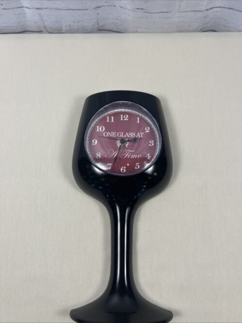 One Glass At A Time Wine Glass Wall Clock 14” Tall Works