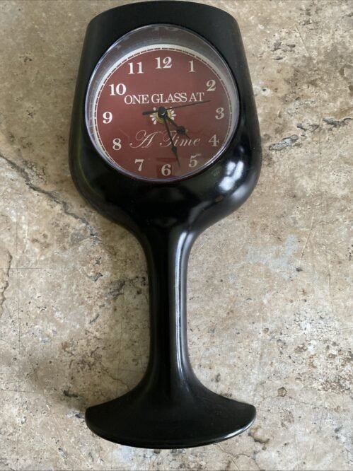 One Glass At A Time Wine Glass Wall Clock 15" Tall Man Cave Kitchen Works