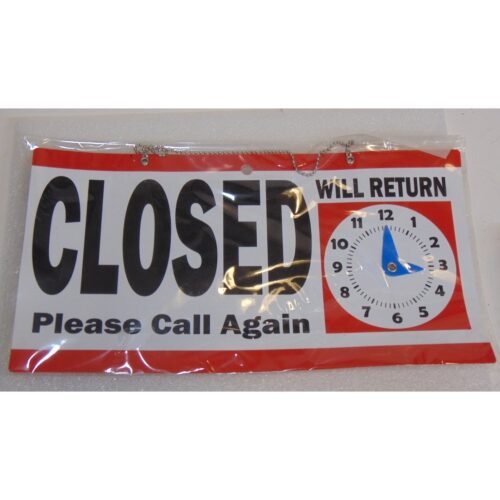 Open & Closed Hanging Chain Store Door Window Sign 2 Sided Adjustable Time Clock