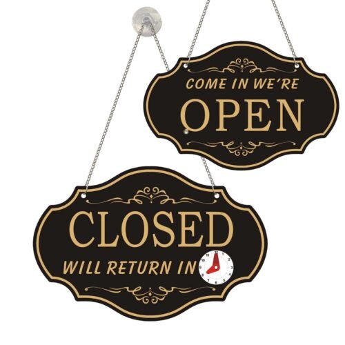 Open Signs For Business, Double Sides with “Will Return” Clock,Busin