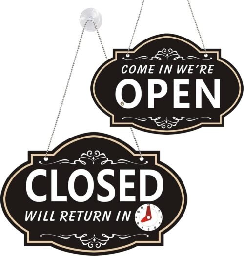 Open Signs For Business, Double Sides with “Will Return” Clock,Busin