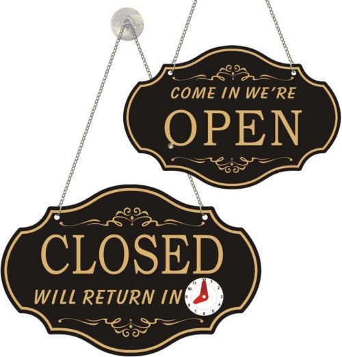 Open Signs for Business, Plastic Open Sign, Double Sides with “Will Return” Cloc