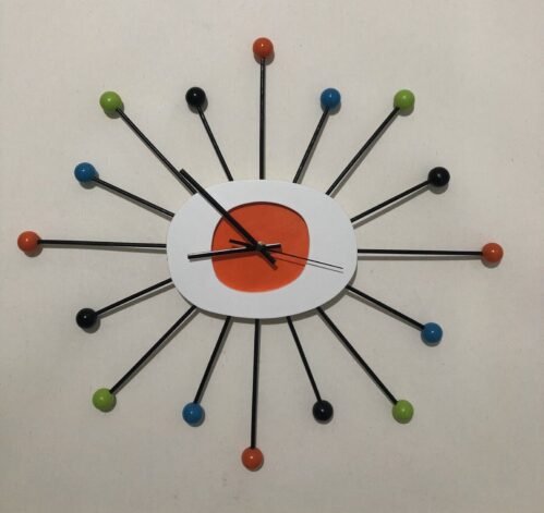 Orange STARBURST CLOCK Mid Century Modern new 70s style wall art clock Large 23”