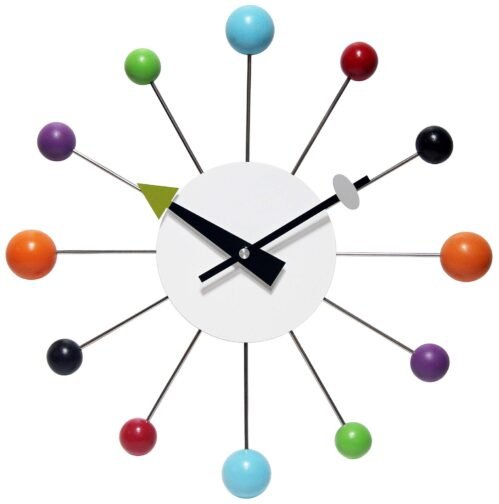 Orb Spoke Midcentury Modern 15 inch Retro Starburst Ball Wall Clock Quiet Qua...