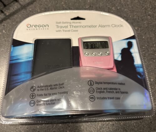 Oregon Scientific Self-Setting Atomic Travel Alarm Clock w/ Travel Case NEW