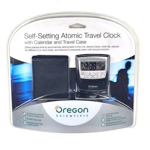 Oregon Scientific Self Setting Atomic Travel Alarm Clock Calendar and Case ~ New
