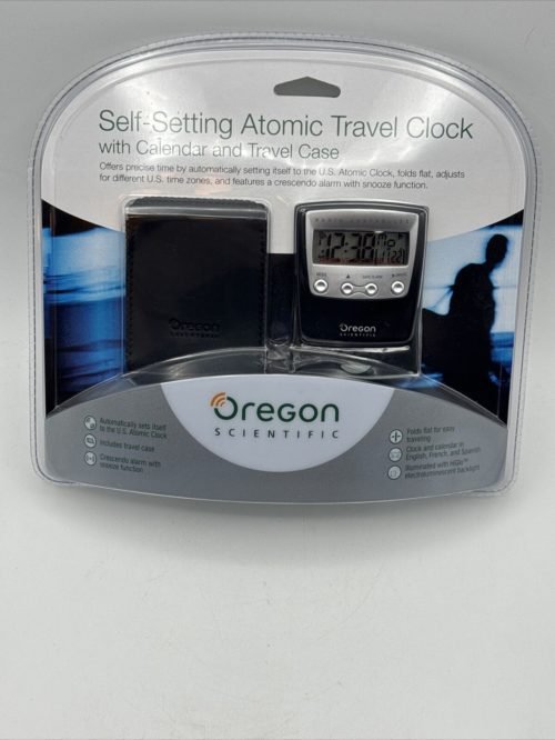 Oregon Scientific self setting atomic travel thermometer alarm clock NEW