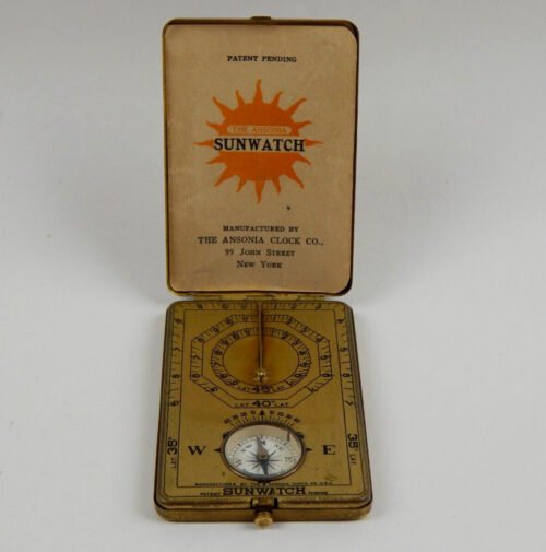 ORIGINAL Ansonia Clock Horizontal Sundial Sunwatch 1921 Compass Brass w Manual
