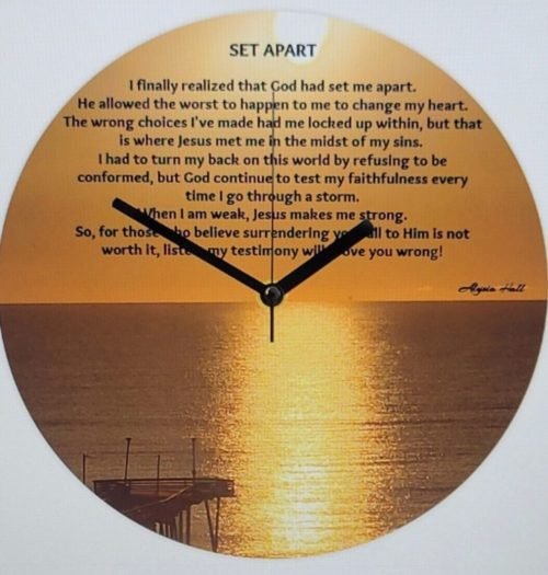 Original art wall clock. Clock w inspirational message and beautiful landscapes.