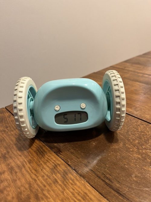 Original Clocky Rolling Alarm Clock on Wheels Teal Aqua Tested & Works image
