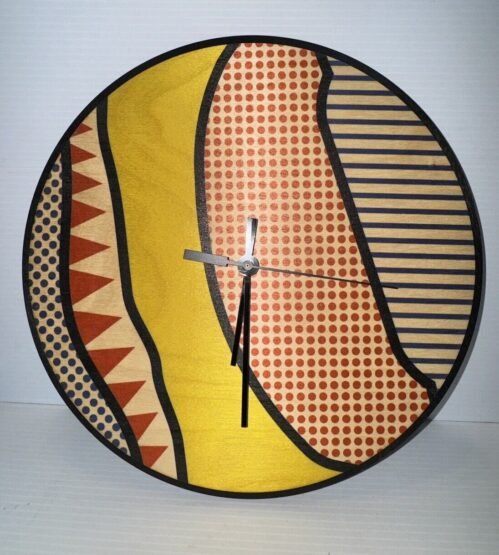 Original Hand Painted Clock Pop Art Design 11.5” Round Wood