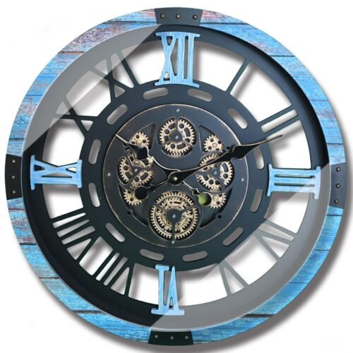 Original Moving Gear Large Wall Clock 21" Battery-Operated,Vintage Industrial...