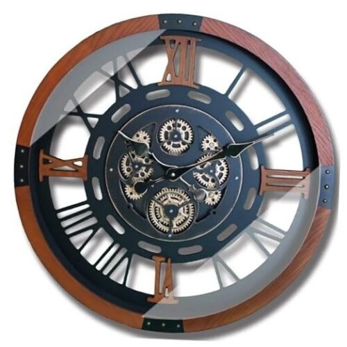 Original Moving Gear Large Wall Clock 24" Battery 24inch Mahogany Color