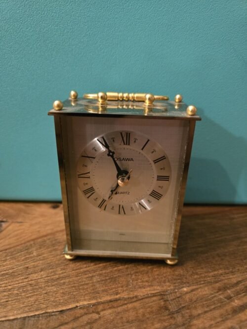 Osawa Japan Quartz Brass Carriage Desk Clock Roman Numerals