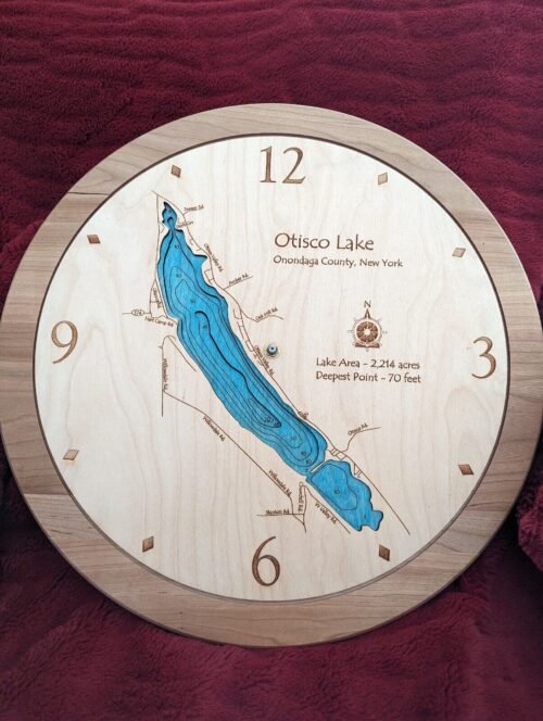Otisco Lake NY Laser Cut 3D Wood Map Nautical Wall Clock Art by Lake Art READ