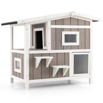 Outdoor 2-Story Wooden Pet House Cat House with Weather-resistant Roof and Escape...
