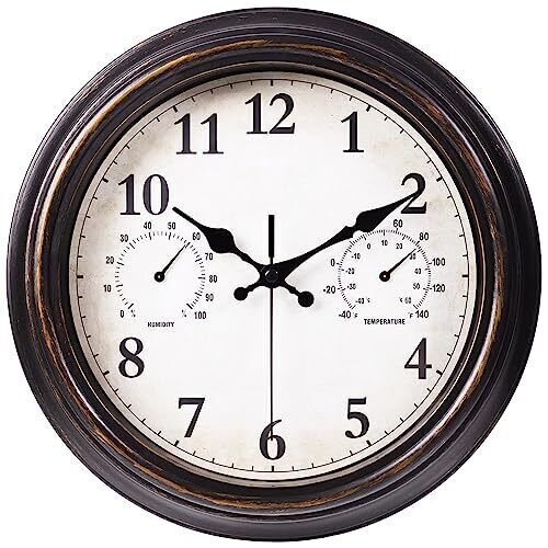 Outdoor Clocks for Patio, Large 12 inch Outside Wall Clock Waterproof with Th...