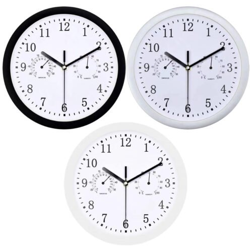 Outdoor Clocks Waterproof Outdoor Wall Clock with Hygrometer Silent Round
