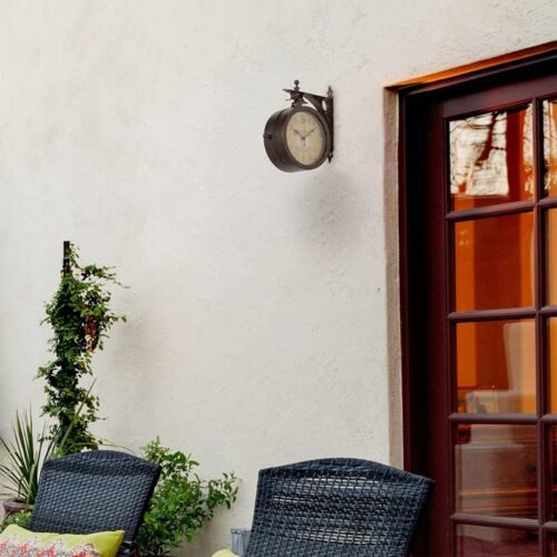 Outdoor Hanging Clock 8In The Charleston Double Sided Clock & Thermometer Porch