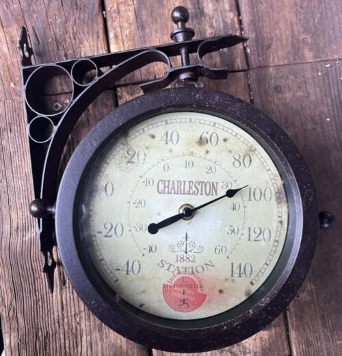 Outdoor Hanging Clock Charleston Station Double Sided Clock & Thermometer
