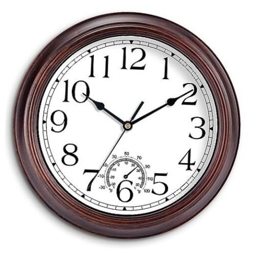 Outdoor Wall Clock with Thermometers, Vintage Silent Wall 8.5 Inch B_copper Red