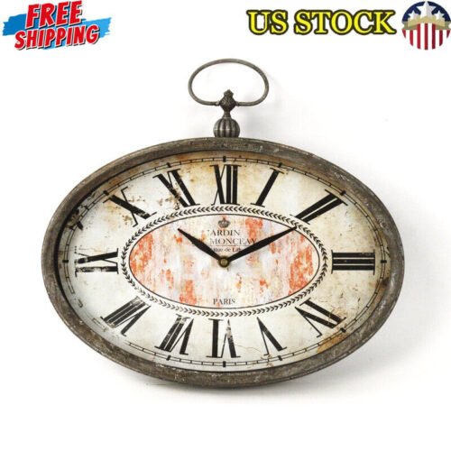 Oval Clock Vintage Wall Roman Numerals Antique Distressed Finish French Sense US