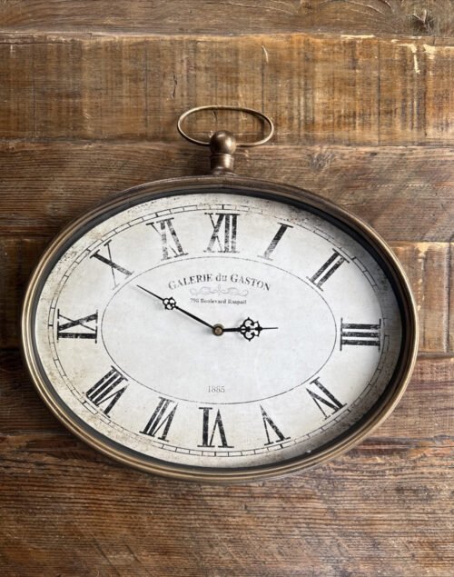 Oval French Vintage Style Stopwatch Wall Clock - Galerie du Gaston Paris - NEW