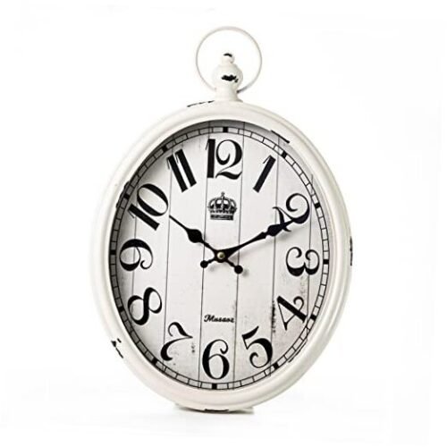 Oval Large Wall Clock Silent Non-Ticking Metal Battery 16inches Retro White