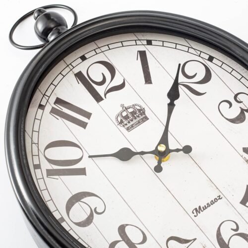 Oval Large Wall Clock Silent Non-Ticking Metal Battery Operated Retro Wall Clock