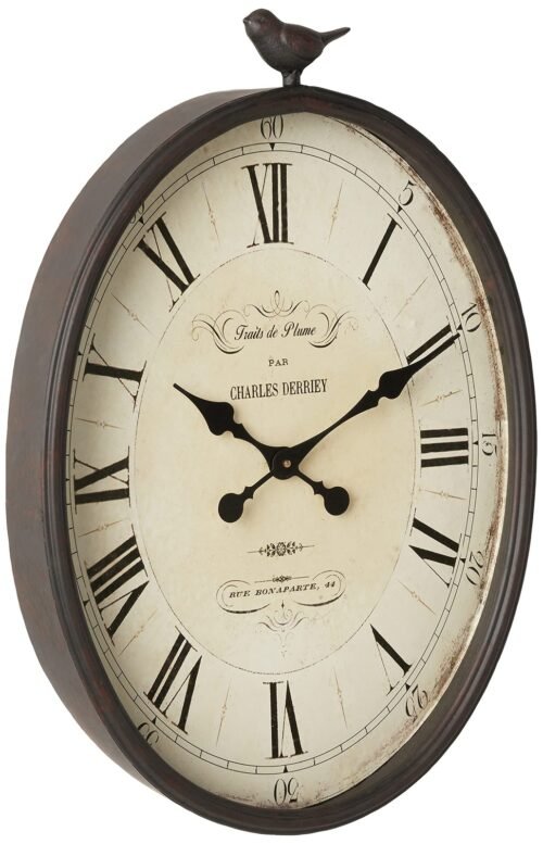 Oval Metal Wall Clock with Bird