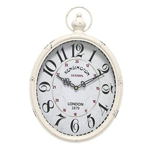 Oval Retro Wall Clock, Rustic Vintage Style Antique Design, Battery White