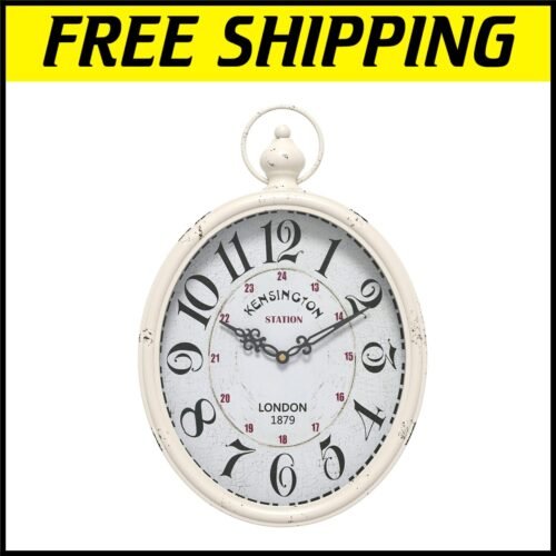 Oval Vintage Rustic Wall Clock, Silent Battery-Operated Decor 15.5" H x 10.5" W