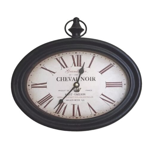 Oval Wall Clock CHEVAL NOIR 1989 Grand Vin Saint Emilion France 11"