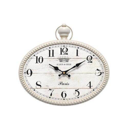 Oval Wall Clock. White Vintage Antique Style. Battery Operated Decor Wall Clo...