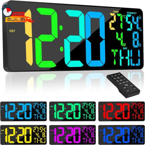 [Oversized] 18" Digital Wall Clock Large Display, 11 RGB Color Changing Large Di