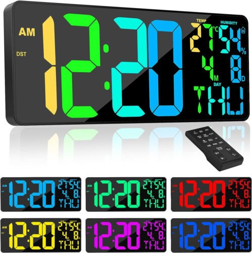 [Oversized] 18" Digital Wall Clock Large Display, 11 RGB Color Changing Large Di