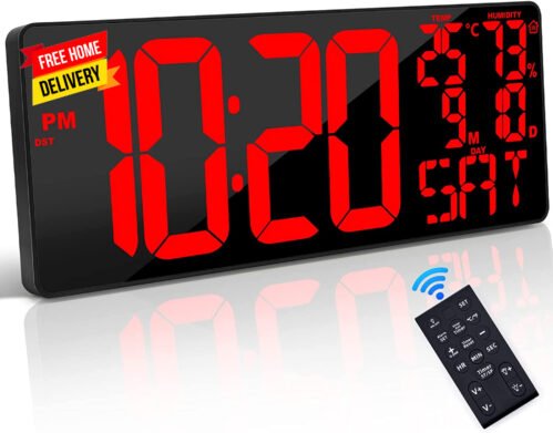 [Oversized] 18" Large Digital Wall Clock with Remote Control, Auto-Dimming Digit