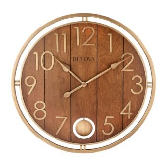 Oversized 30 in. Tongue and Groove Bronze Tone Wall Clock with Pendulum