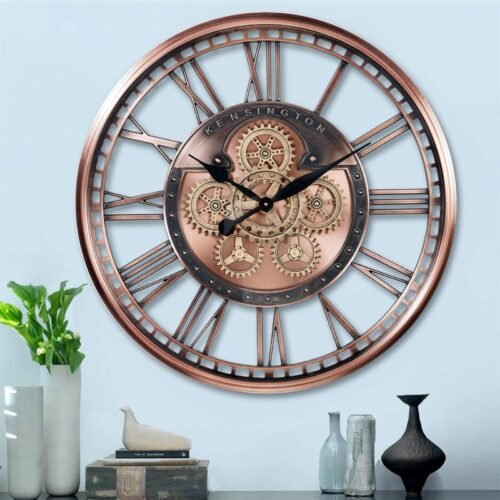 Oversized Large Moving Gears Wall Clock,Industrial Vintage Rose Gold Silent W...
