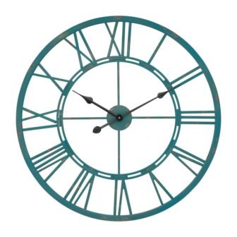 Oversized Roman 27 in. Dia Distressed Sea Green Round Wall Clock