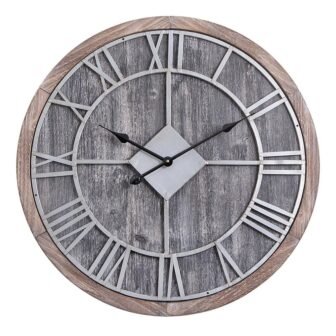 Oversized Roman Round Wall Clock, Gray Wood finish, 28" Diameter