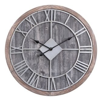Oversized Roman Round Wall Clock, Gray Wood finish, 28" Diameter