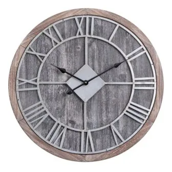 Oversized Roman Round Wall Clock, Gray Wood finish, 28" Diameter