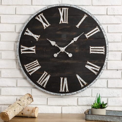 Oversized Rustic Farmhouse Wooden and Galvanized Decorative Large Wall Clock ...