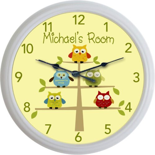 Owls in tree Baby Child Nursery Owl Custom Personalized Wall Clock New 10"