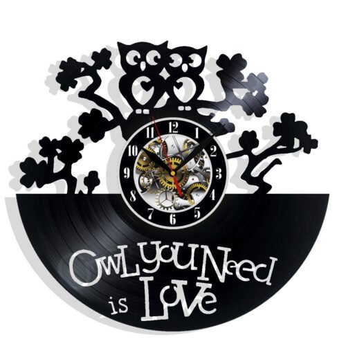 Owl Vinyl Wall Clock Gift Christmas Birthday Holiday Art Home Room Decor Design