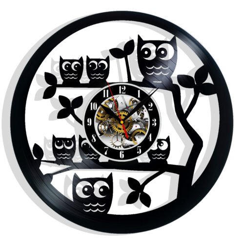 Owl Vinyl Wall Clock Gift Christmas Birthday Holiday Art Home Room Decor Design
