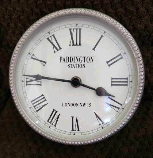 Vtg Paddington Station 7.5" Round wall Hanging Silver Clock London NW 15 Works